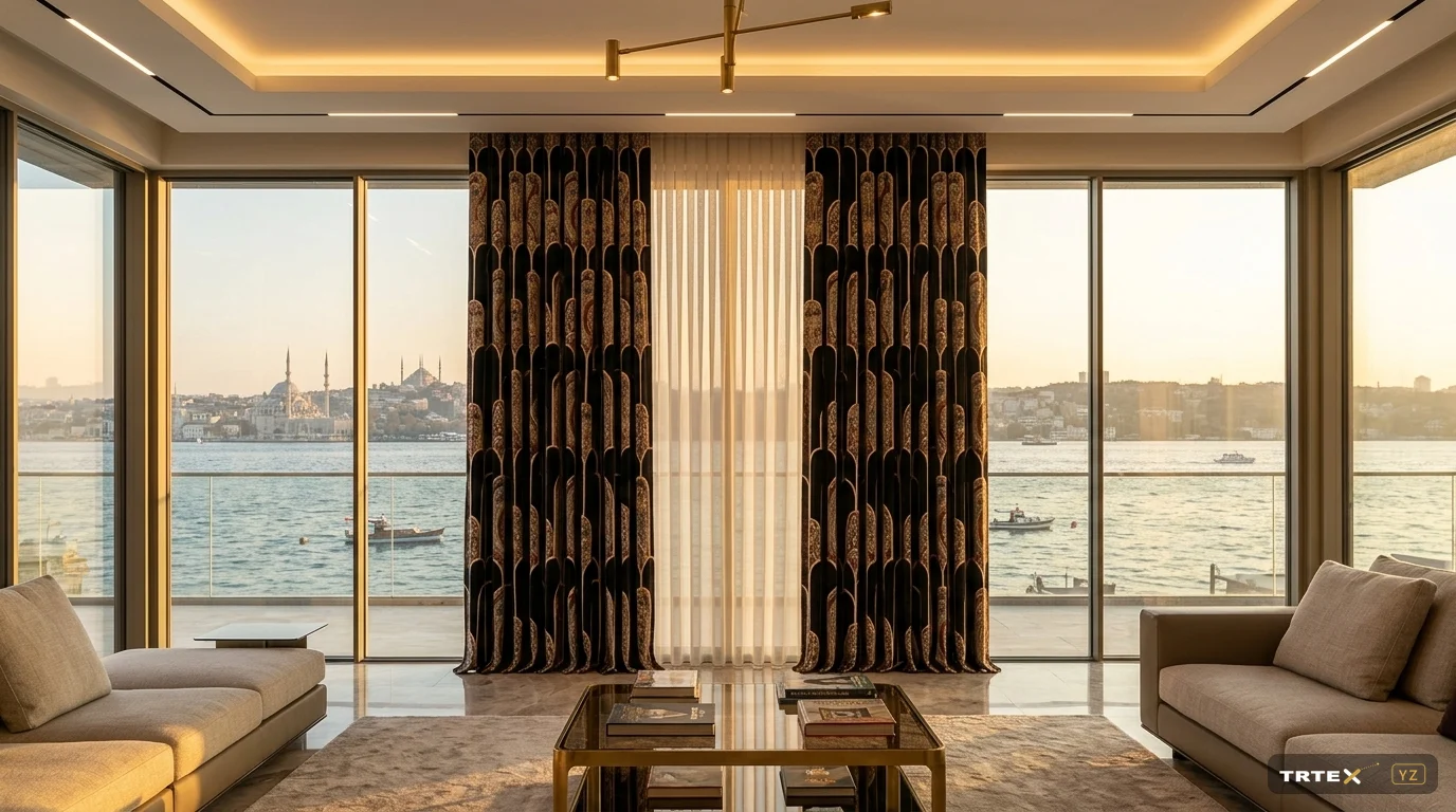Rome Plus Babil jakar fon — Boğaz manzaralı salon (TRTex YZ tasarımı)